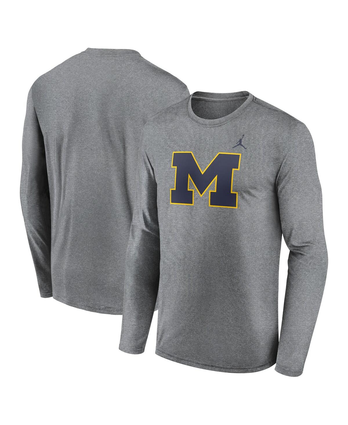 Jordan Men's Heather Gray Michigan Wolverines Prime Timeprimary Legend Long Sleeve T-shirt In Heather Gray