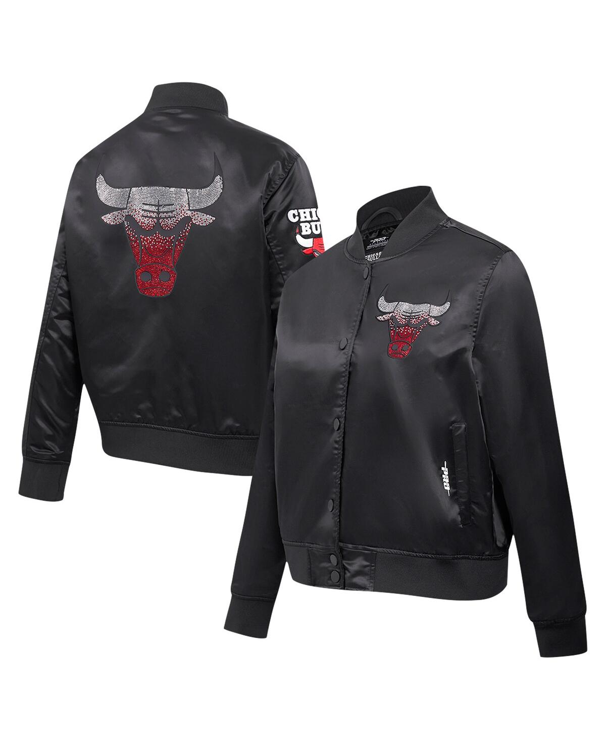 Women's Black Chicago Bulls Jeweled Satin Full-Snap Jacket - Black
