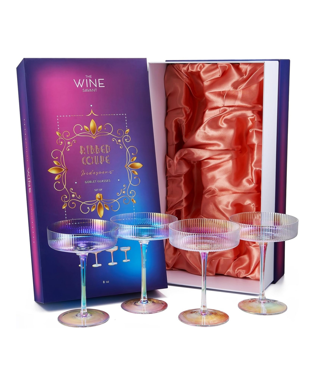 The Wine Savant Vintage Art Deco Coupe Glasses, Set Of 4 In Iridescent