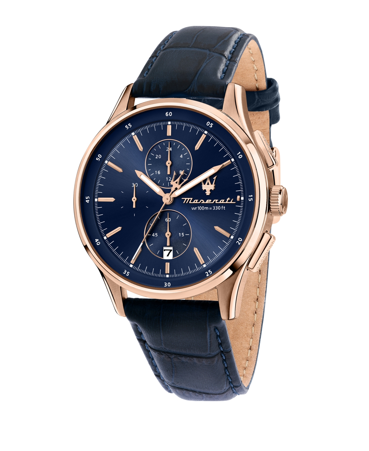 Men's Chronograph Blue Leather Watch, 42mm - Blue