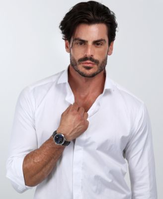 Men's Date Brown Leather Watch, 42mm