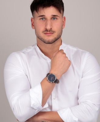 Men's Chronograph Brown Leather Watch, 42mm