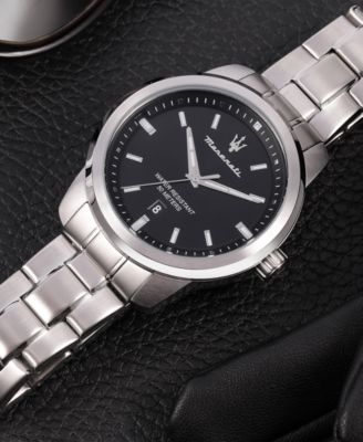 Men's Date Stainless Steel Metal Band Watch, 44mm