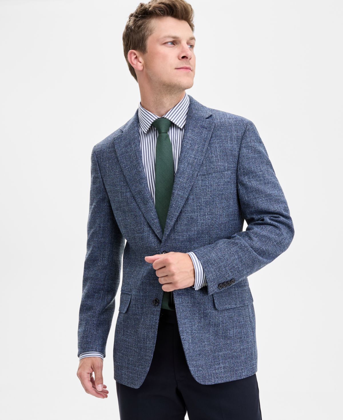 Мужская текстурированная спортивная куртка синего цвета современного покроя