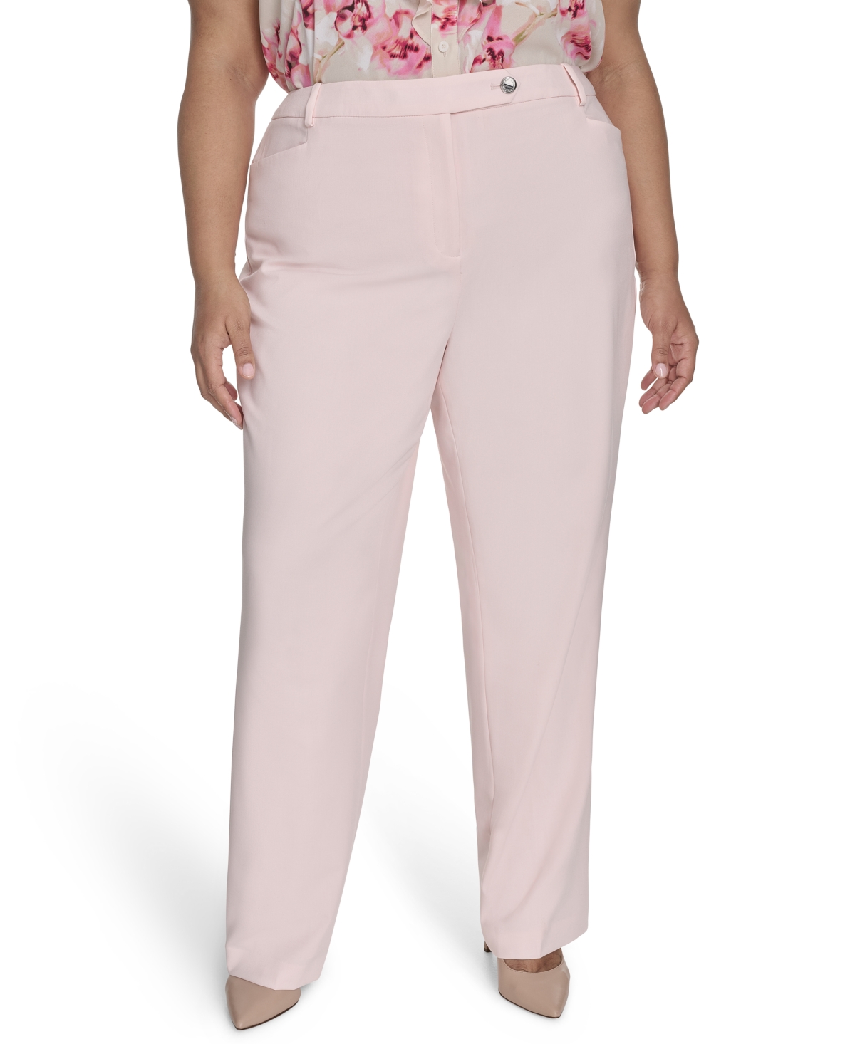 Shop Calvin Klein Plus Size Modern Fit Mid-rise Straight Pants In Parfait