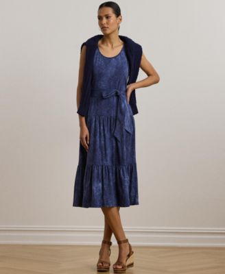 Lauren Ralph Lauren - Women's Print Belted Slub Jersey Tiered Dress