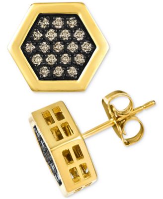 Chocolatier&reg; Men's Chocolate Diamond Hexagon Cluster Stud Earrings (1/3 ct. t.w.) in 14k Gold