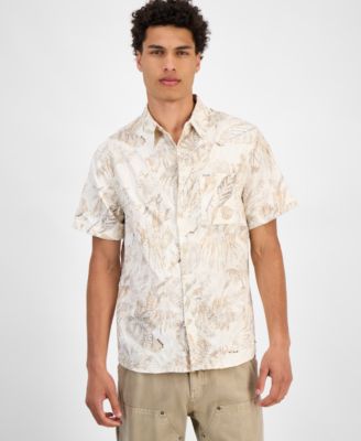 GUESS - Men's Embro Printed Short-Sleeve Button Shirt