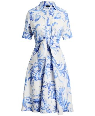 Ralph Lauren★Paisley Tie-Front Linen Shirtdress Lauren Ralph Lauren Women's Paisley Tie-Front Linen