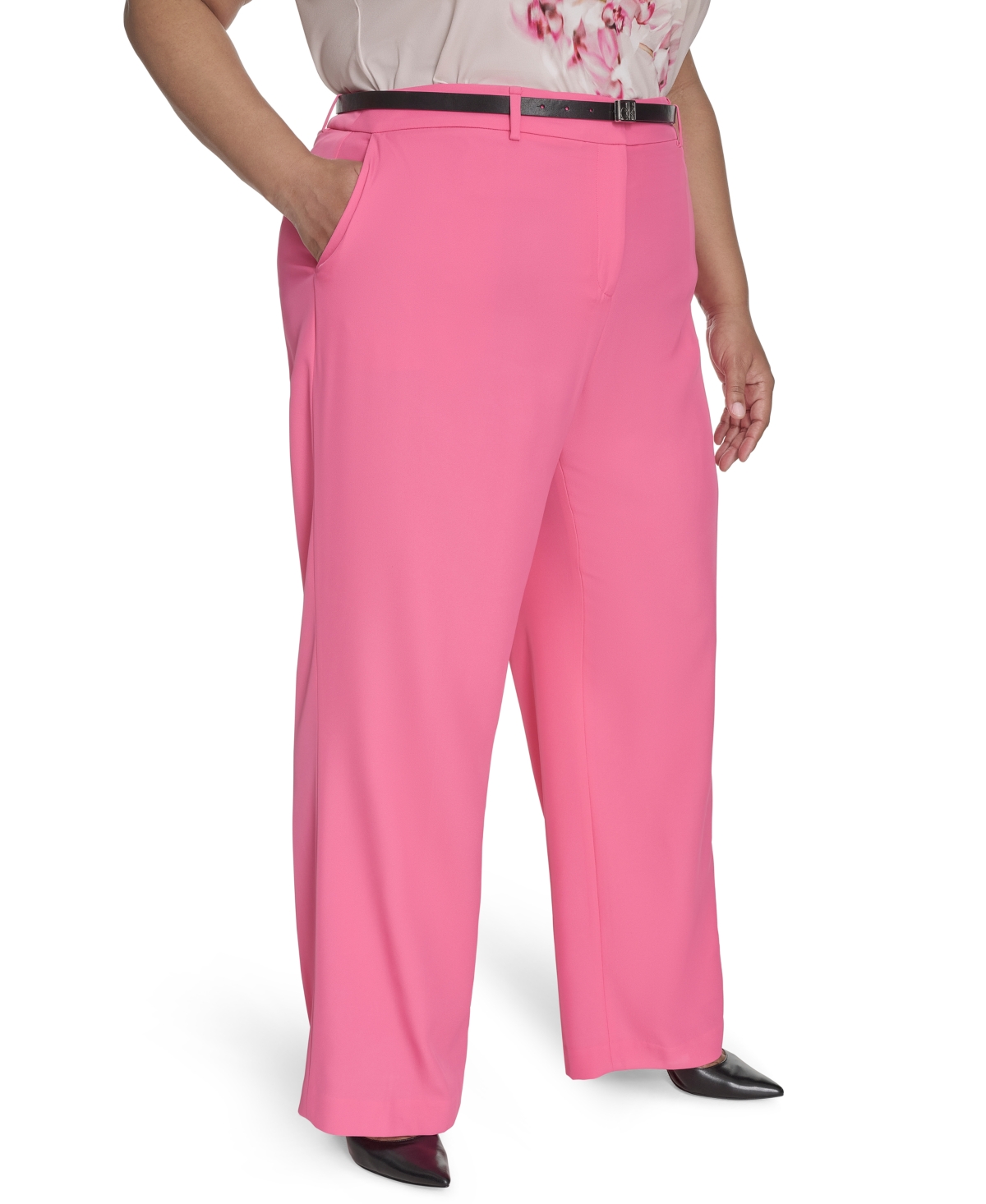 Calvin Klein Plus Size Mid-rise Wide-leg Pants In Peony