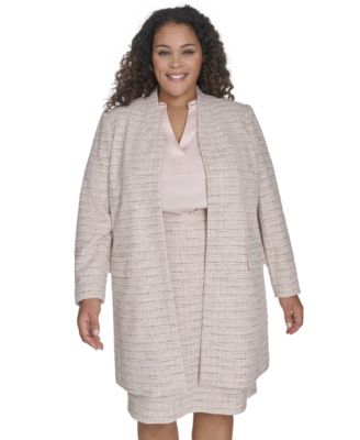 Calvin Klein - Plus Size Tweed Open-Front Long-Sleeve Topper
