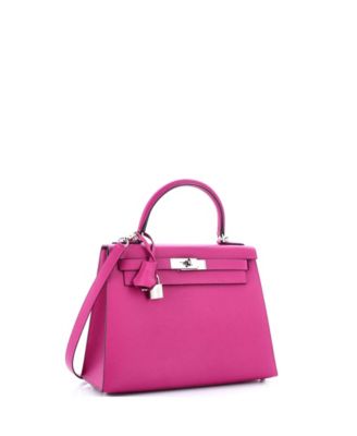 Бывшая в употреблении сумочка HERMES Kelly 28 розового цвета в английском стиле с палладиевой фурнитурой