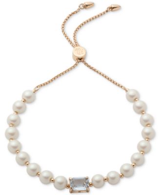 Браслет-слайдер Lauren Ralph Lauren с золотистыми кристаллами и имитацией жемчуга 