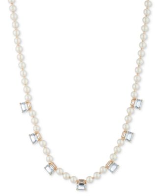 Эффектное колье Lauren Ralph Lauren с золотистым камнем и искусственным жемчугом диаметром 17 дюймов