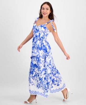 Women's Floral Tie-Strap Corset Maxi Dress