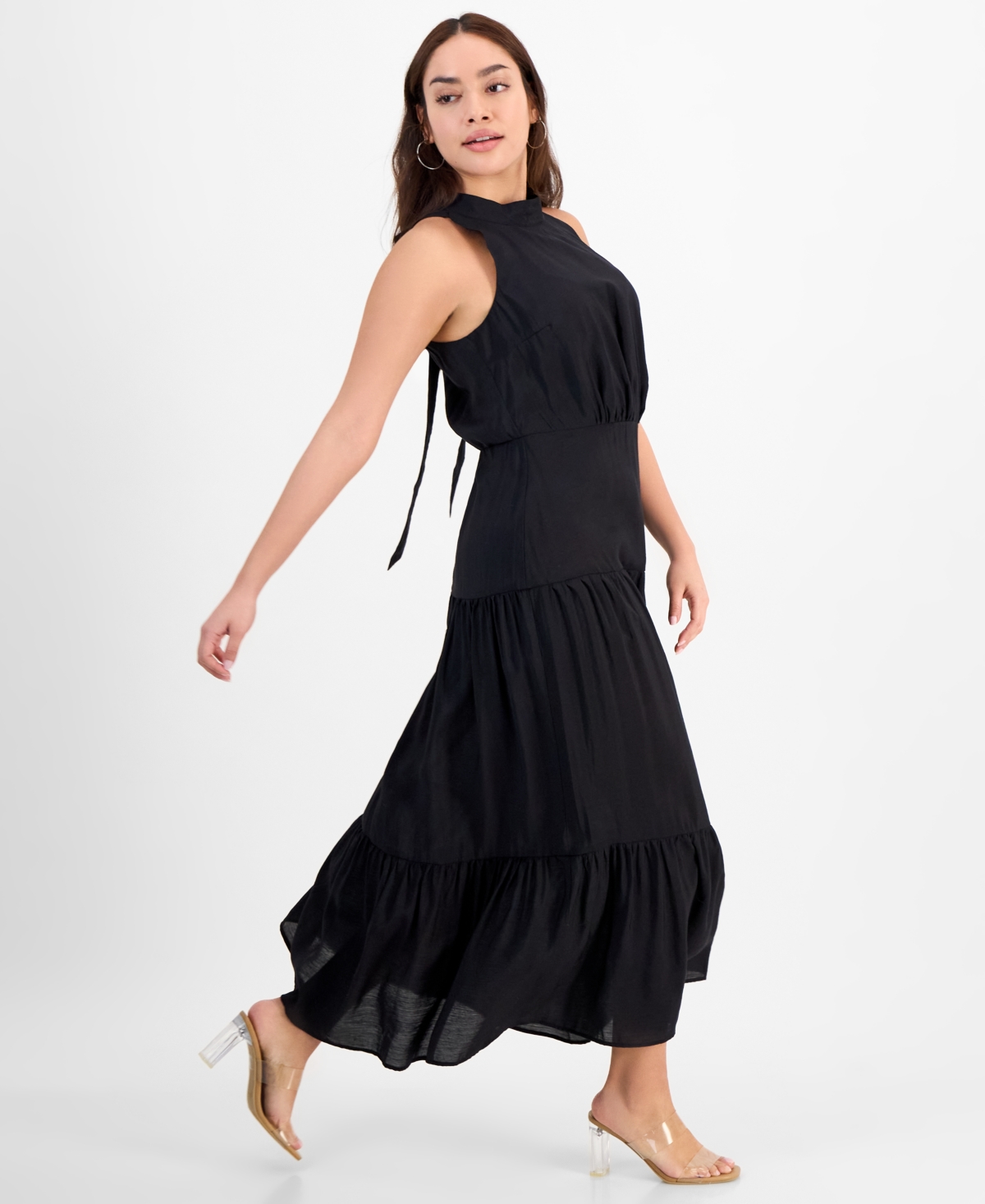 Shop Sam Edelman Women's High-neck Tiered Sleeveless Dress In Black