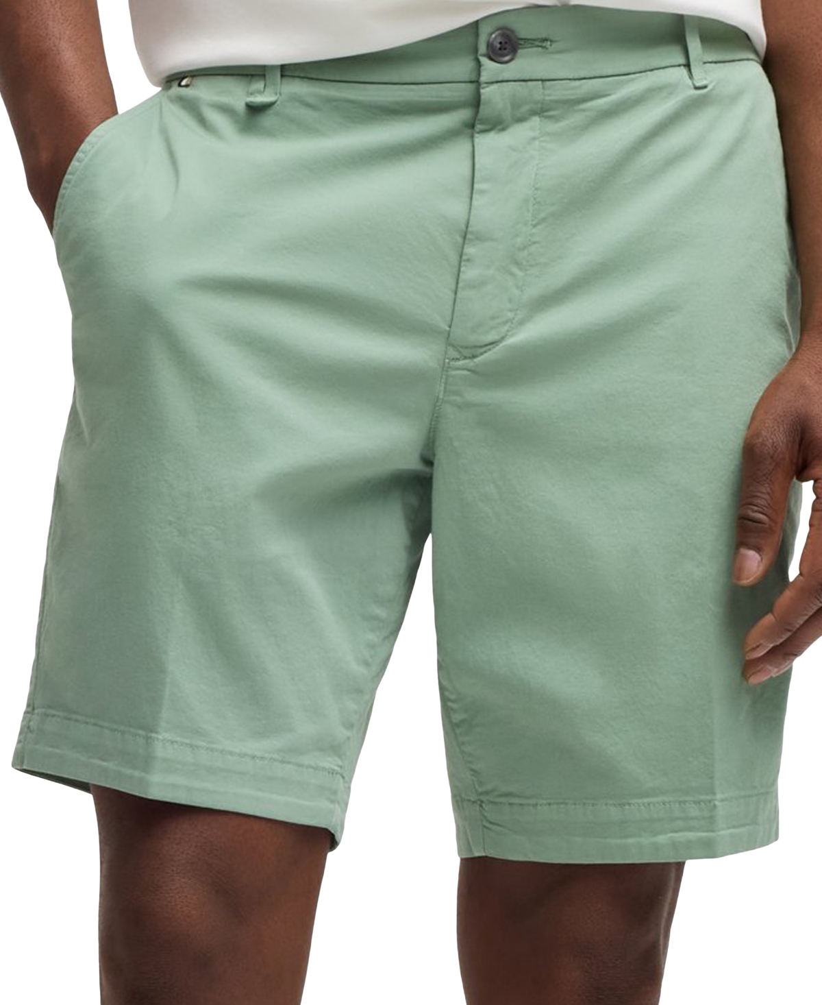 Shop Hugo Boss Boss By  Men's Cotton-twill Slim-fit Shorts In Open Green