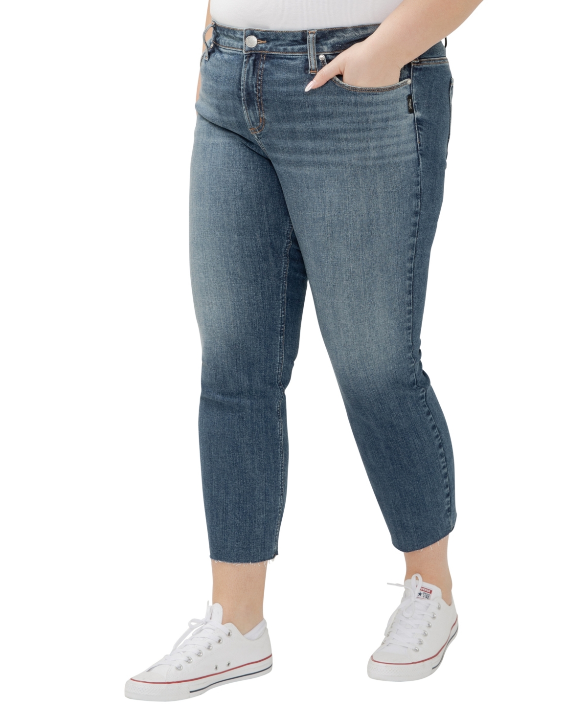 Shop Silver Jeans Co. Plus Size Elyse Mid Rise Comfort Fit Ankle Straight Jeans In Serenade
