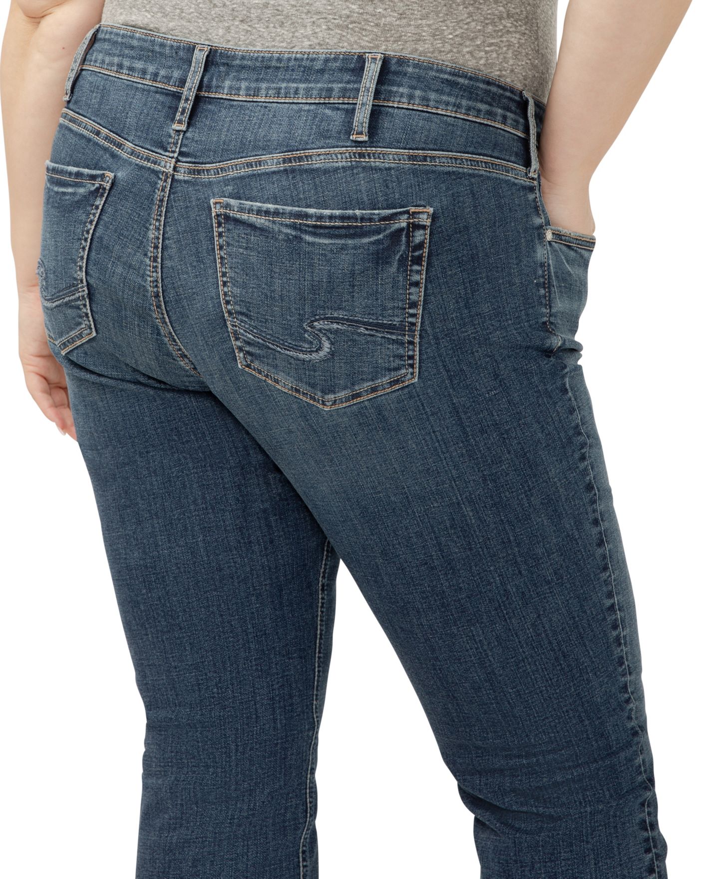 Женские джинсы Silver Jeans Co. Plus Size Boyfriend Mid Rise Slim Leg, цвет: Treble — фото 4