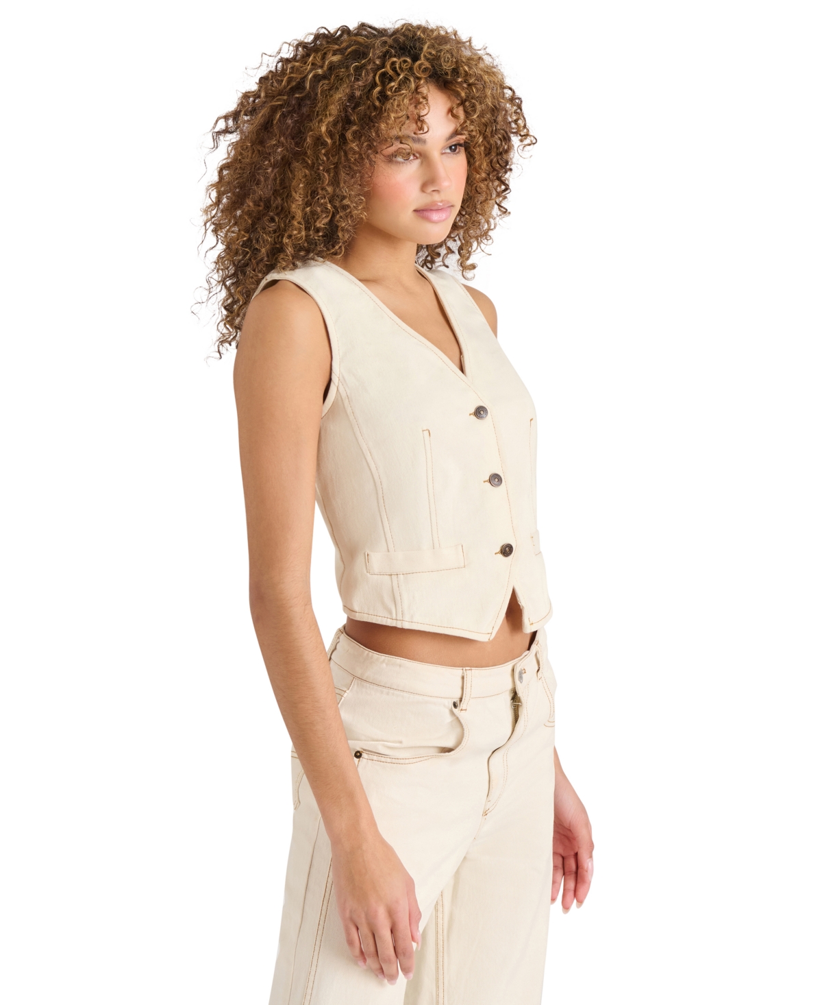 Steve Madden Selene Denim Vest In Oatmeal