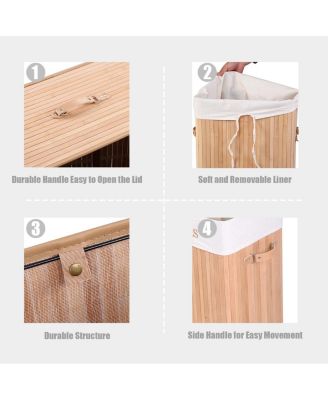 19 Gal Rectangle Laundry Basket Bamboo Clothes Hamper with Handles and Lid