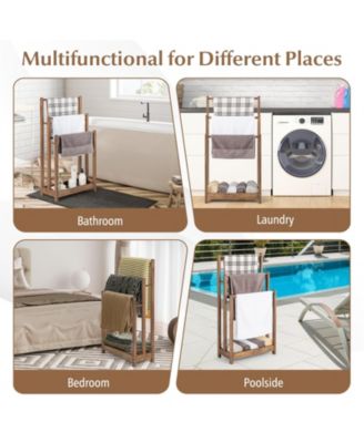 Freestanding Towel Rack 3-Bar Hand Towel Drying Stand with Bottom Storage Shelf