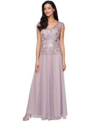 Alex Evenings - Women's V-Neck Cap-Sleeve Embroidered Gown
