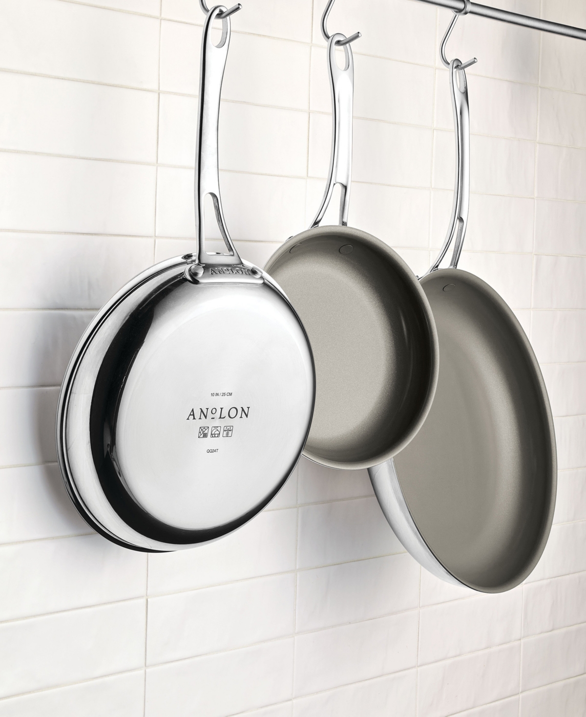 Anolon Everlast Stainless Steel Ceramic Nonstick 3 Piece Frying Pan Set In Stainless Steel