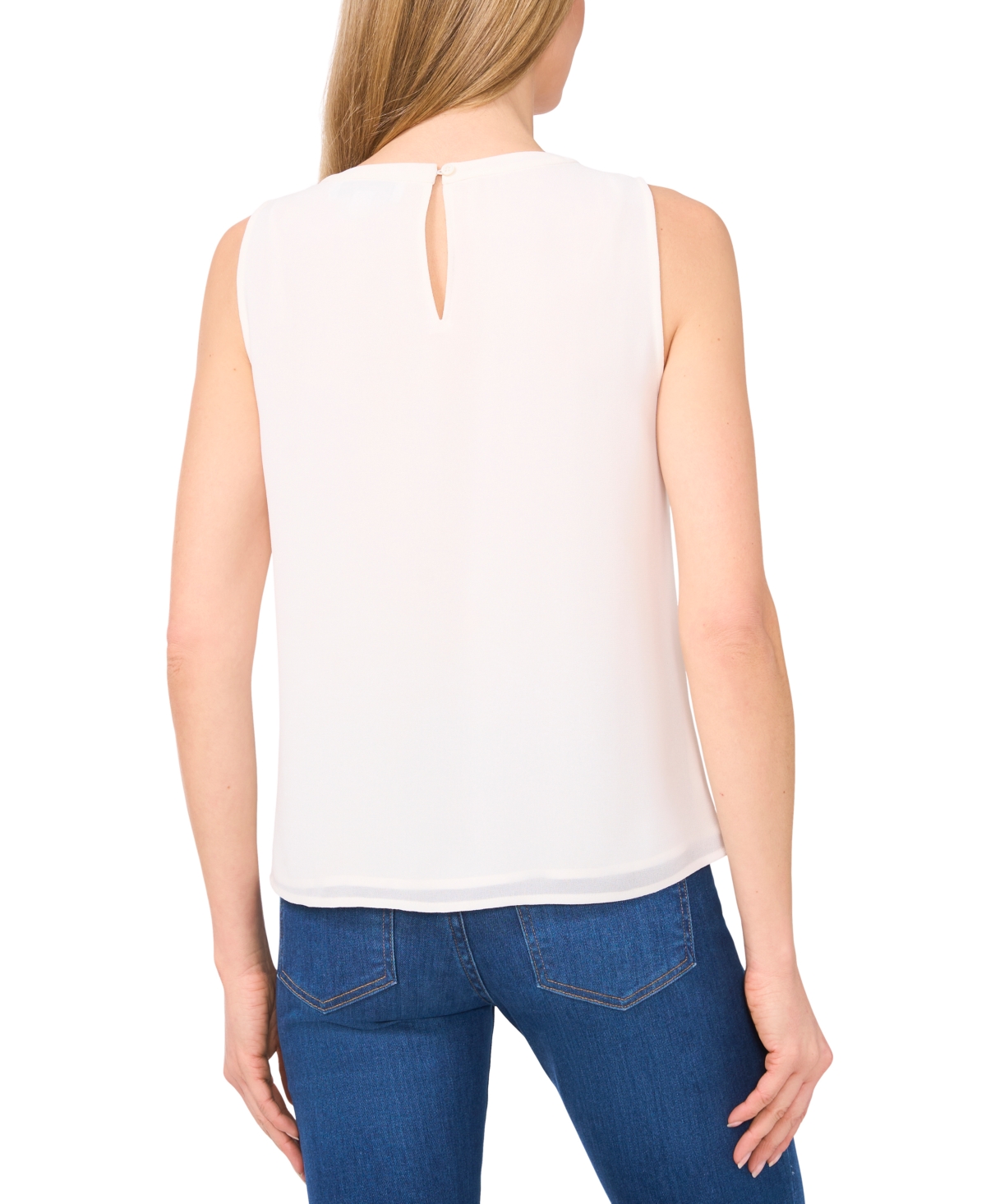 Cece Scalloped Pintuck Pleat Sleeveless Crepe Top In White