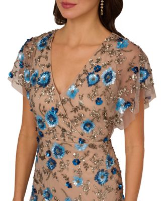 Adrianna Papell Women's Beaded Mesh Column Dress - Macy's