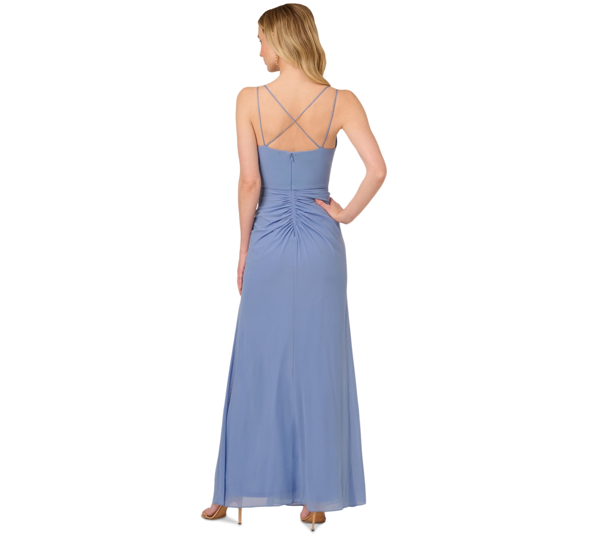 ADRIANNA PAPELL WOMEN'S V-NECK SLEEVELESS DRAPED GOWN 