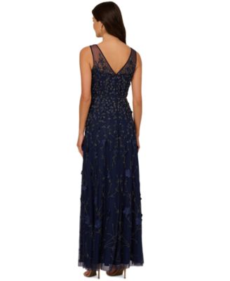Women's V-Neck Beaded Sleeveless Gown