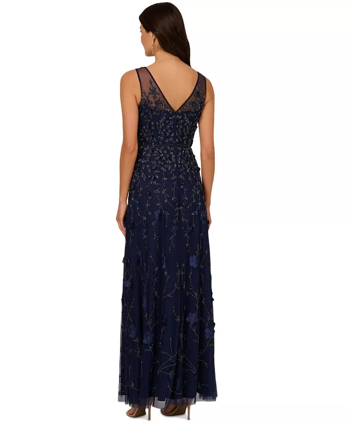 Women's V-Neck Beaded Sleeveless Gown - thumbnail 5