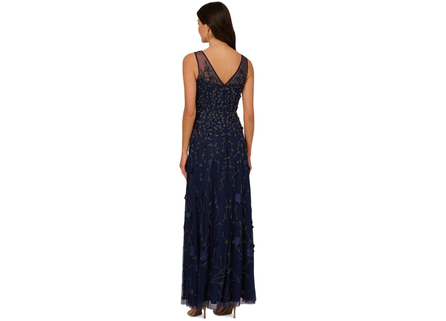 Women's V-Neck Beaded Sleeveless Gown