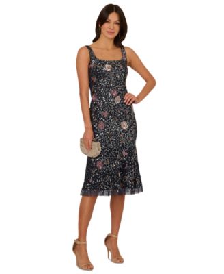 Adrianna Papell - Women's Square-Neck Sleeveless Beaded Dress