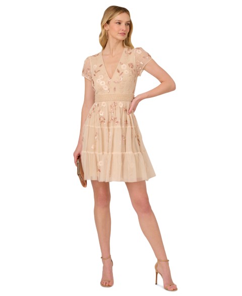 Женские платья Adrianna Papell Women's V-Neck Beaded Mesh Dress