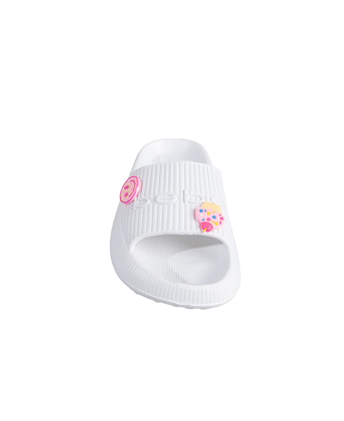 Bebe Little And Big Girls Fun And Stylish Platform With  Logo And Charms Slides In White