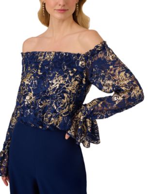 Women's Off-The-Shoulder Lace & Crepe Jumpsuit