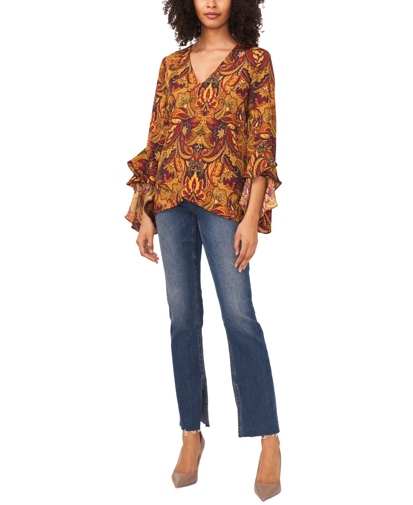 Женский топ Vince Camuto Paisley-Print Flutter-Sleeve, цвет: Свекольный — фото 3