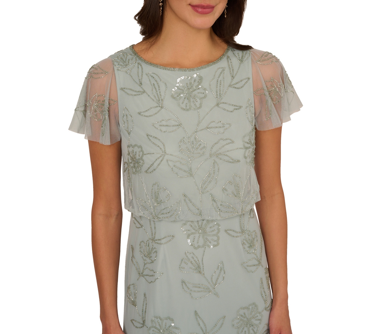 Adrianna Papell Plus Size Beaded Blouson Dress In Aqua Dust