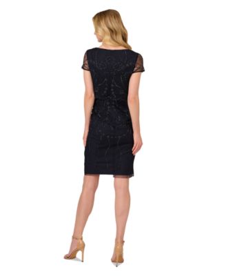Women's Bead-Embellished Mesh Sheath Dress