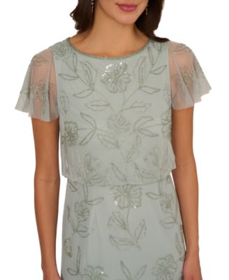 Adrianna Papell Women's Beaded Blouson Flutter-Sleeve Dress