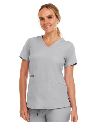Plus Size Ruth 3-Pocket Multi Stitch V-Neck Scrub Top, Pewter, 3X Large