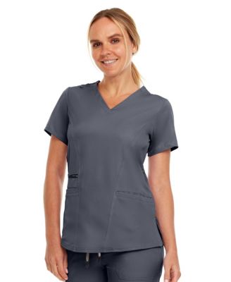 Plus Size Ruth 3-Pocket Multi Stitch V-Neck Scrub Top, Pewter, 3X Large