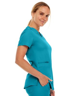 Plus Size Ruth 3-Pocket Multi Stitch V-Neck Scrub Top, Pewter, 3X Large