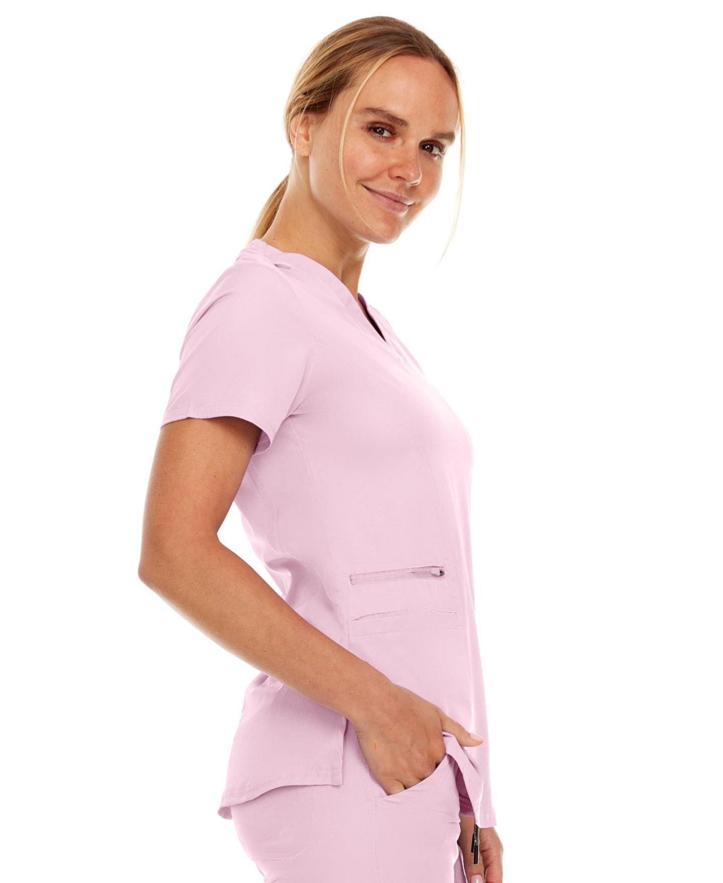 Женский топ Medichic Plus Size Ruth 3-Pocket Multi Stitch V-Neck Scrub, Pewter, 3X Large, цвет: Пудровый — фото 4