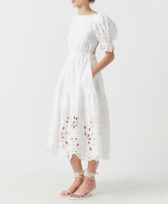 Женское льняное платье миди с вырезом лодочкой от английской фабрики