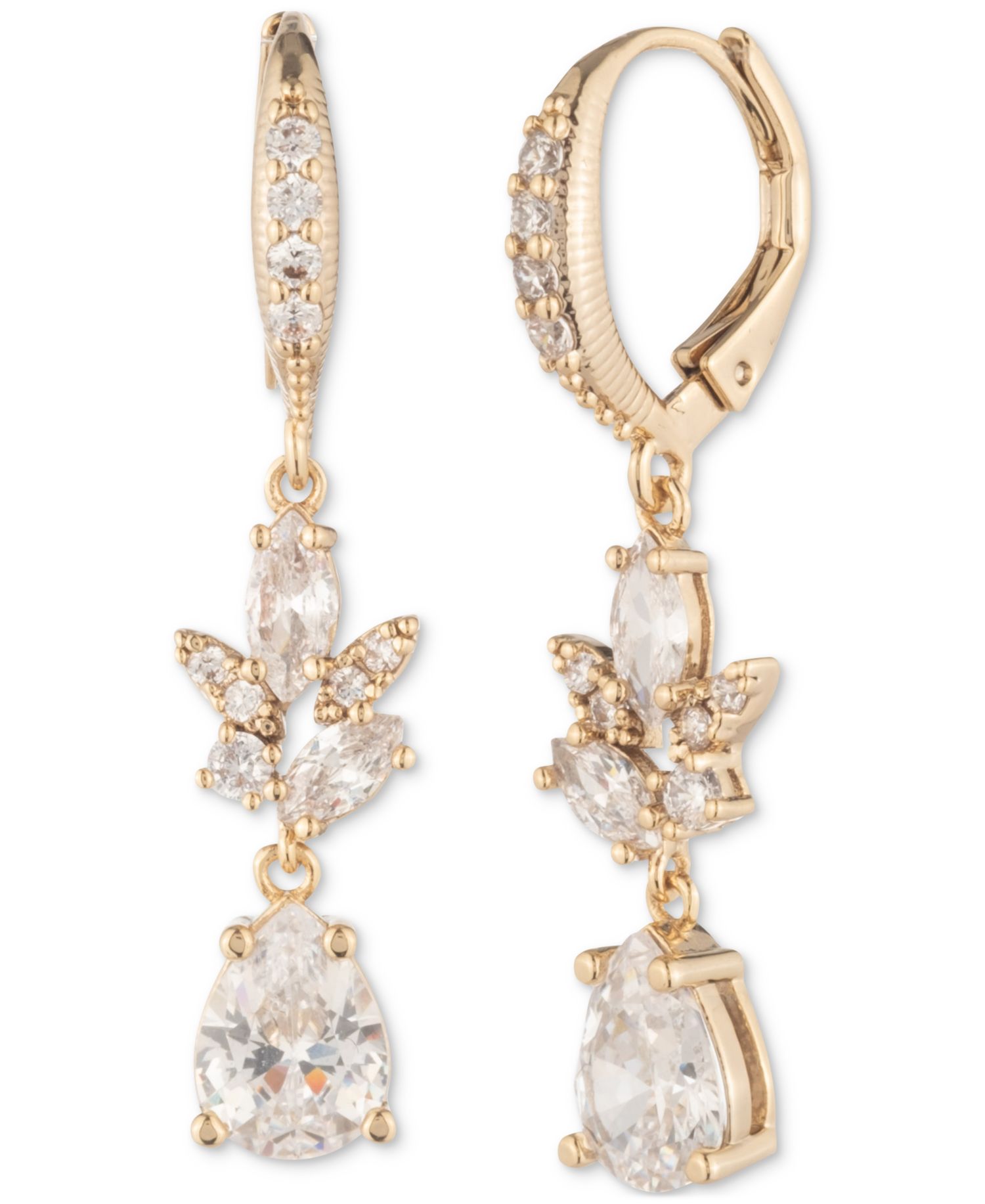 Gold-Tone Cubic Zirconia Double Drop Earrings