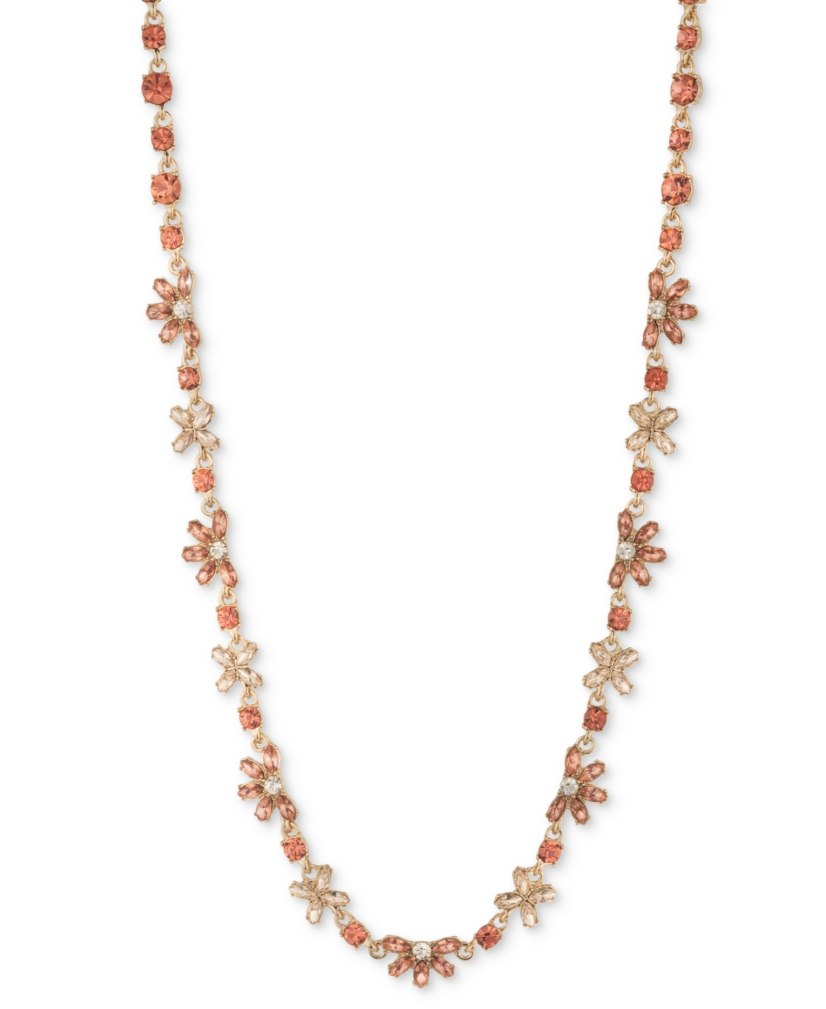 Gold-Tone Crystal & Stone Flower All-Around Collar Necklace, 16" + 3" extender - Orange