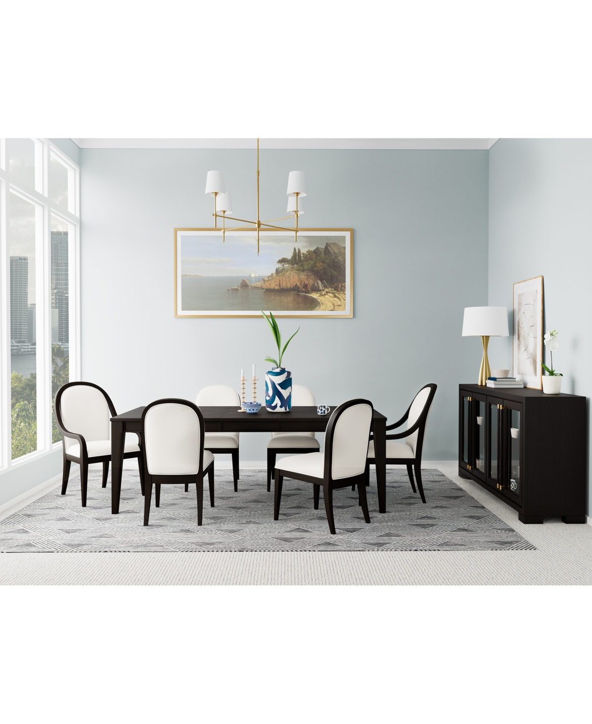 Macy's Mazen 7-pc. Dining Set (table, 4 Curved Side Chairs & 2 Arm Chairs) In Dark Brown
